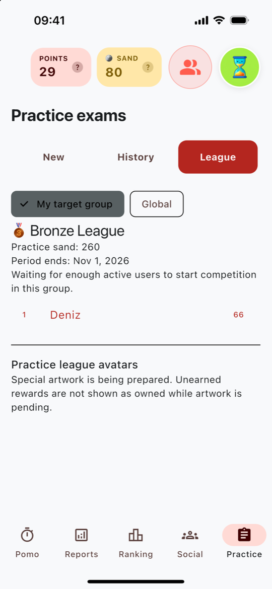 Monthly mock exam league and points kept separate from the normal league