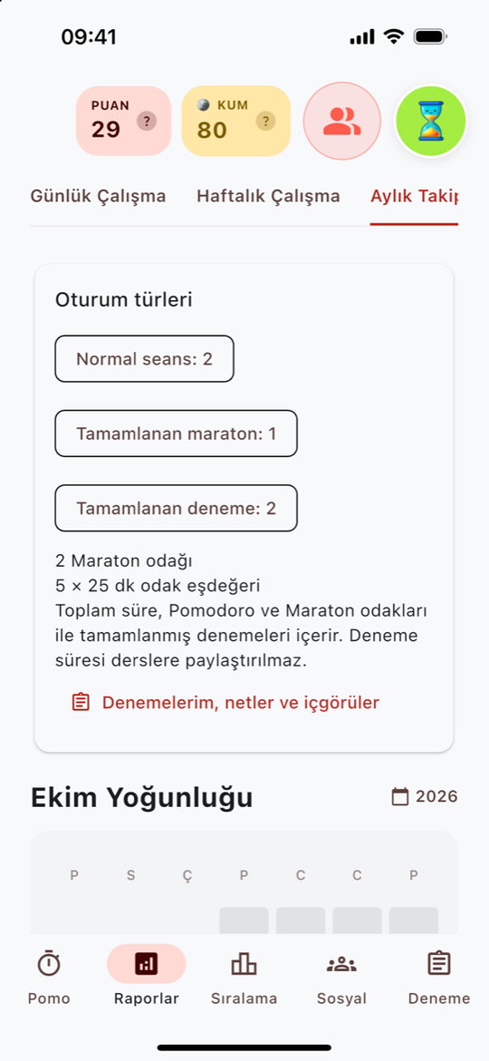 Aylık raporda çalışma takvimi ve günlük çalışma toplamları